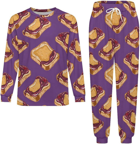 Generic Set Peanut Butter Jelly Breakfast Men's Pajamas Long Sleeve Sleepwear Crew Neck Loungewear Tops And Bottom