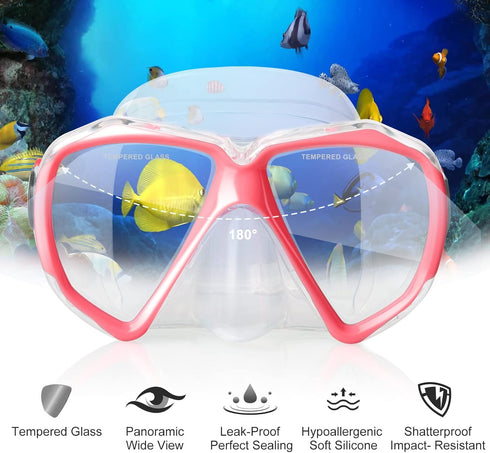 Snorkel Diving Mask Panoramic HD Swim Mask, Anti-Fog Scuba Goggles for Diving, Snorkeling, Swimming