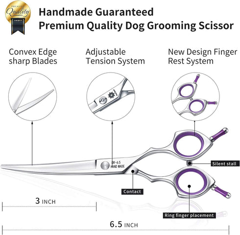 Dream Reach Dog Grooming Scissors - 6.5" Professional Sharp Downward Curved Shears with Ergonomic Handle for Cats and