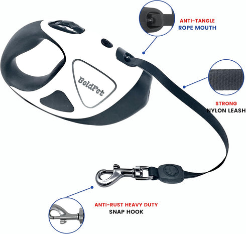 Retractable Dog Leash with Built-in LED Light, Tangle Free, 10 Ft Long for Small to Medium Dogs up to 44 Lbs