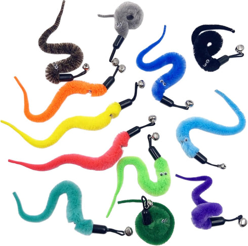 Cat Toy Worm Refills, 12 Pieces Interactive Wand Attachments for Indoor Cats