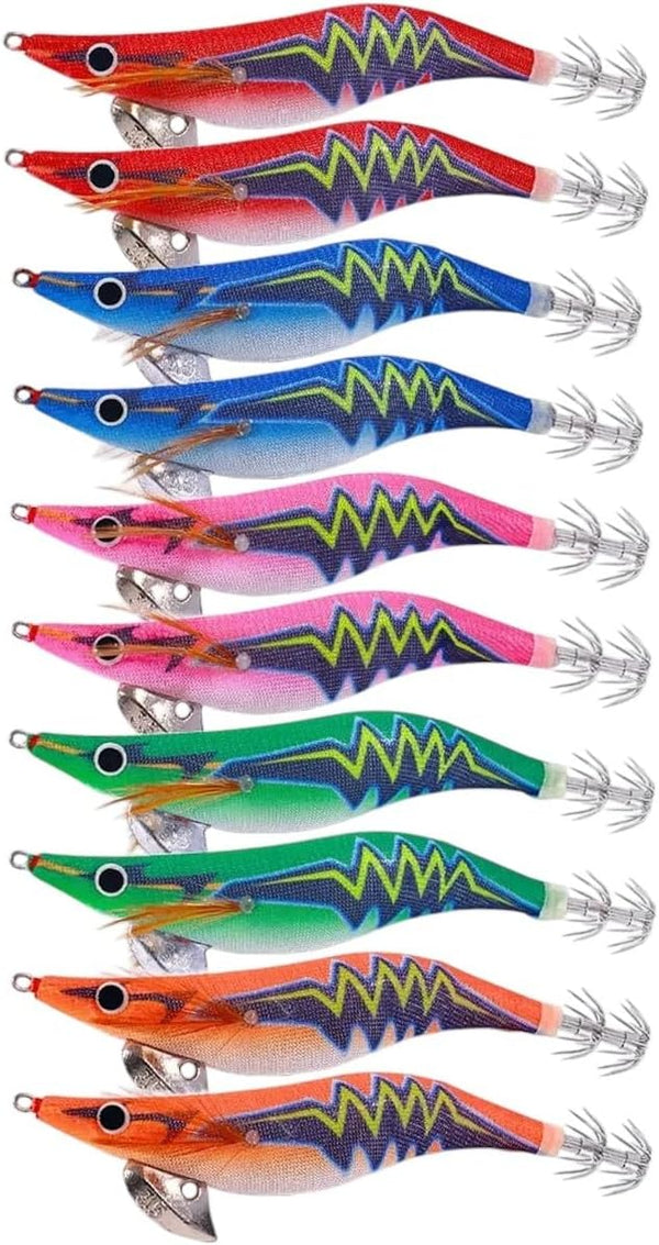 Generic 10Pcs/UV 18.5G Luminous Squid Lure Hook Wooden Shrimp Octopus Cuttlefish Fishing Bait
