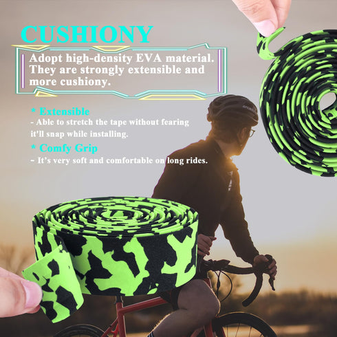 KINGOU Black & Green Camouflage EVA Road Bike Handlebar Tape, 2PCS Per Set
