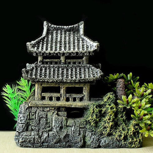 Classical Lifelike Chinese Landscape Resin Aquarium Castle Decorations, Fish Tank Ornaments (Building)