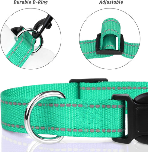 TagME Classic Reflective Nylon Dog Collar, Adjustable with Quick Release Buckle for Puppies, Turquoise, 3/8" Width