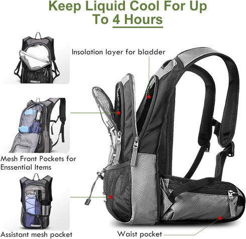 Hydration Pack, Insulated Backpack with 2L BPA Free Bladder, Hiking for Men, Women, Kids