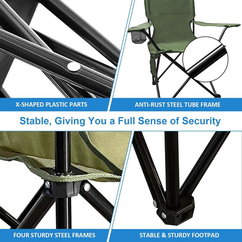 2 Pack Supports300lbs, Folding Camping Chairs Portable Outdoor Chair for Camping, Fishing, Beach, Picnic, Lightweight
