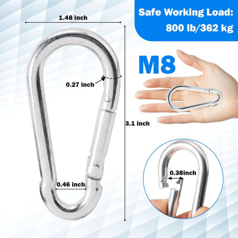 shiguan 3.1 Inch M8 396lb/180kg 304 6- Stainless Steel Spring Snap Hook, Holds to (Max) for Bowflex Home Gym