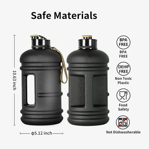 TOOFEEL 2 Liter Water Bottles - BPA Free Half Gallon Sports Bottle with Measurements Marked (Matte Black)