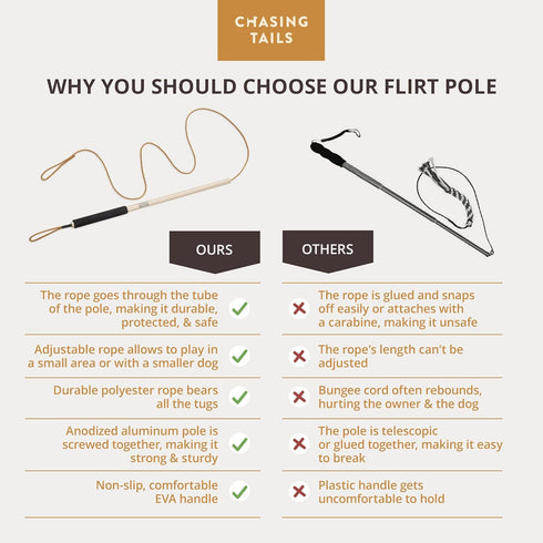 Flirt Pole for Small or Medium Dogs - 26 Inch with 70 Inch Rope and Two Toys, Spring Pole for All Breeds