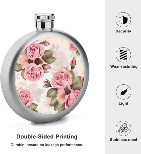 LMHLDSC Stainless Steel Wine Bottle Liquor Container Rose Floral Print Leak Proof Hip Flask Durable for Camping Hiking