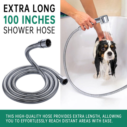3 Mode High Pressure Dog Shower Attachment, Handheld Sprayer with ON/OFF Switch, 100 Inches Stainless Steel Hose