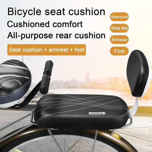 Set hatleues Extra Wide Bike Back Seat Cushion Bike Seat with Backrest Bike Armrest Footrest Handrail Pedals Kids Child