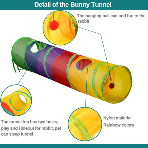 Rabbit Toys, Large Bunny Hideout Tunnel and Tube, Chew Toys for Grinding Teeth, Apple Sticks, Bamboo Carrot