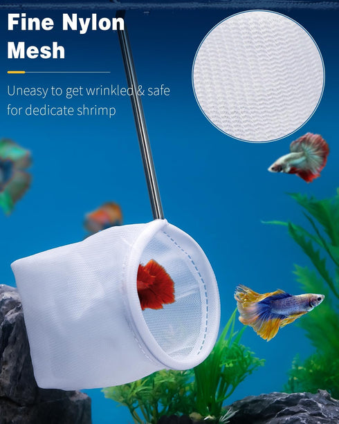 Pawfly Aquarium Shrimp Net Tiny Fish Tank Net with Extendable Stainless Steel Handle Soft Round Fine Net Mesh for Shrimp Baby Fish Food Residue Debris Skimming Net for Small Ponds by Pawfly