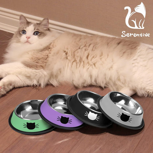 2Pcs Non-Slip Stainless Steel Cat Bowls - Unbreakable 7 Oz Dishes for Indoor Small Pets with Removable Base