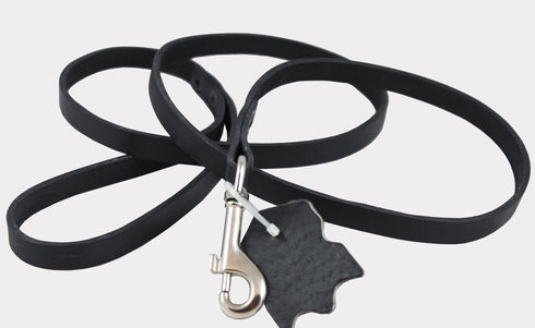 Genuine Leather Classic Dog Leash Black 1/2" Wide, 4 Ft for Boston Terrier, Poodle, Puppies