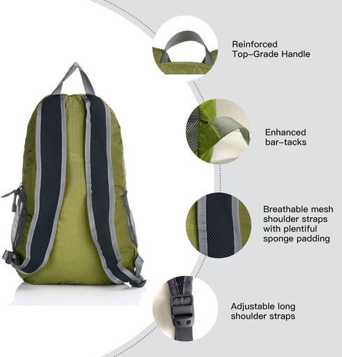 Outlander Packable Lightweight Travel Hiking Backpack Daypack, Green