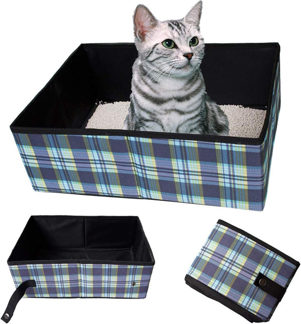 Collapsible Portable Cat Litter Box, Foldable Travel Litter Box, Waterproof, Standard Carrier Blue