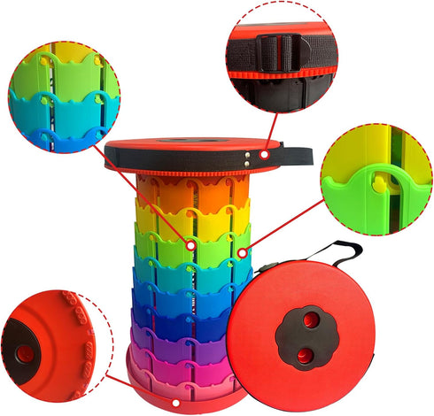 360lbs Jakuva Rainbow Travel Camping Stool, Retractable Portable Folding Stool,Collapsible Telescoping Stool with Max