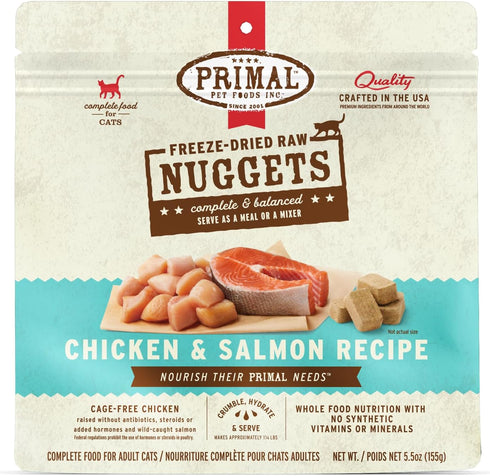 Primal Freeze Dried Raw Cat Food Nuggets, Chicken & Salmon, 5.5 oz, Grain Free