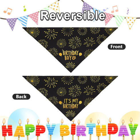 QUQULE 1PCS, Dog Birthday Bandana Boy Black Small Durable Triangle Reversible Scarf Bibs Handkerchief for Puppy Pet