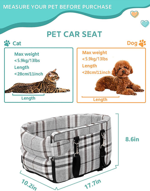 13lbs(Grid Prpeko Small Dog Car Seat, Portable Dog Seat with Soft Washable Cushion,Center Console Dog Car Seat