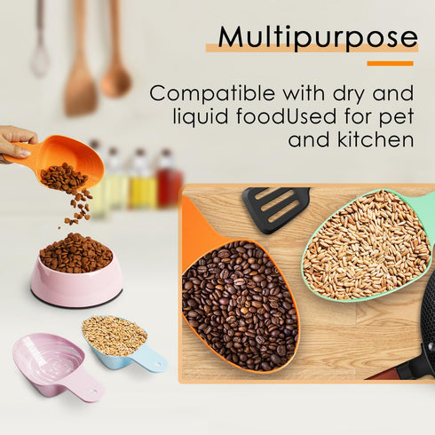 Dog Food Scoop, Melamine Pet Food Measuring Cup - 1 Cup, 1/2 Cup, 1/4 Cup, Dishwasher Safe - Orange