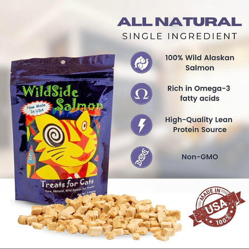 WildSide Salmon Freeze Dried Cat Treats, Healthy Organic Cat Food, 3 Ounces (3 Pack)