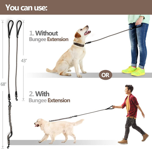 Heavy Duty Rope Bungee Leash for Large Medium Dogs, Anti-Pull, No Slip Reflective (Brown, Bungee Leash- 5.5 Ft)