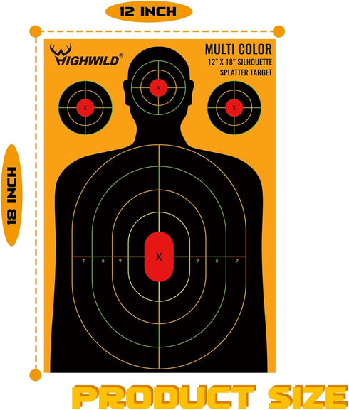 Highwild Silhouette Splatter Paper Targets, 12 x 18 Inch, Splash Effect of Multiple Colors