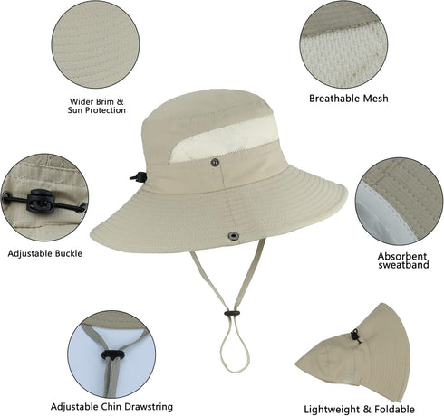 Outdoor Sun Hat, Bucket Hats for Women with Sun Protection, Mesh Quick-Dry Cap UPF 50+ (Adjustable Size)