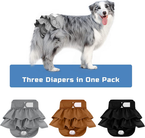 3 Pack, Reusable Dog Diapers, Washable, Highly Absorbent, Flexible, Leak-Proof, for Dog Period, Heat Incontinence