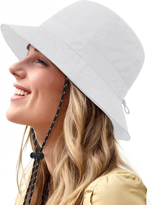 Waterproof Bucket Hat for Men Women, Packable Wide Brim Rain Hat, UV Protection Summer Beach Fishing Safari