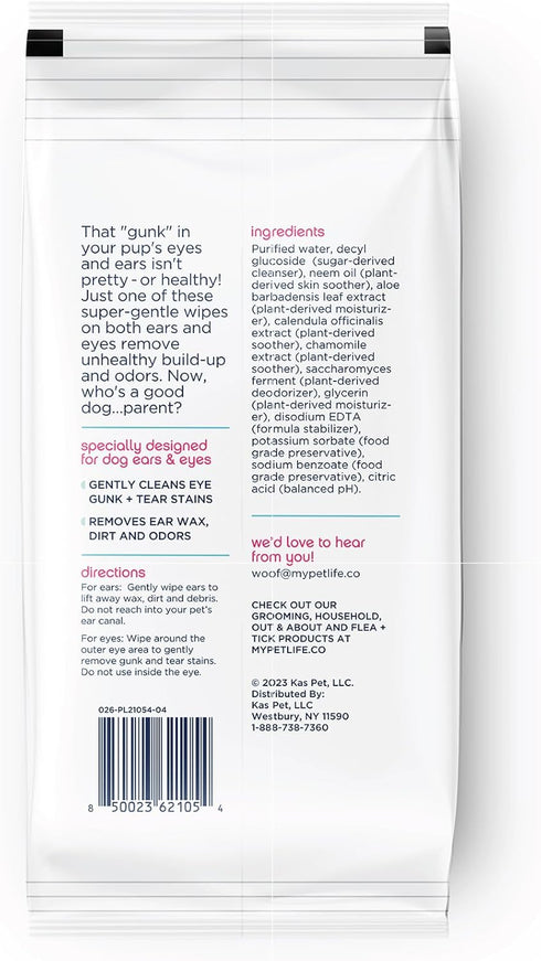 Plant-Based Dog Ear and Eye Wipes with Aloe Leaf & Chamomile, Fragrance-Free, 30 Count (Pack of 1)