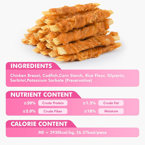 20 oz Dog Treats, Chicken Wrapped Cod Fillets, Rawhide Free Healthy Dog Snacks, Soft Dog Treats for Small Dogs