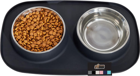 Gorilla Grip 100% Waterproof BPA Free Cat and Dog Bowls, Silicone Feeding Mat Set with Stainless Steel Bowl