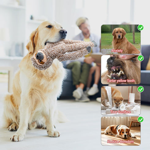 BUYPOW 3pack No Stuffing Dog Toys for Large Dogs, Plush Teething Toys to Keep Them Busy, Squeaky Crinkle Interactive