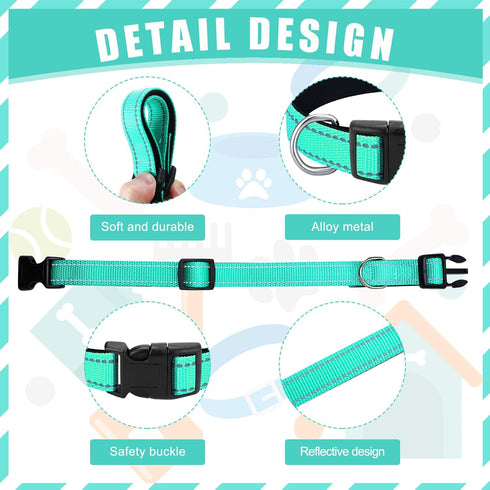 6 Pcs Reflective Dog Collar, Soft Padded Breathable Nylon Adjustable Puppy Collar with Safety Locking Buckle (Fresh