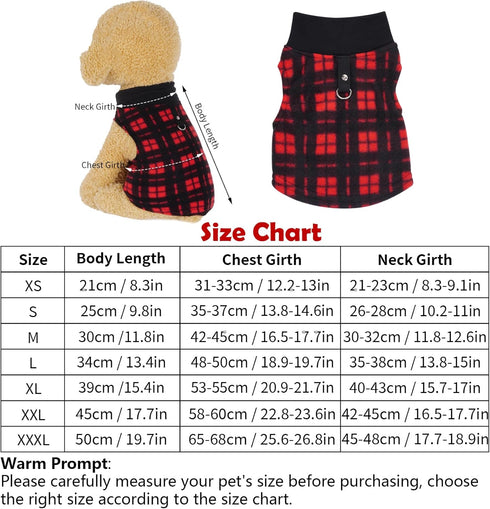 4 Pieces Buffalo Plaid Dog Sweaters with Leash Ring, Warm Fleece Vest Pullover for Small Puppy Cat Pets (X-Small)