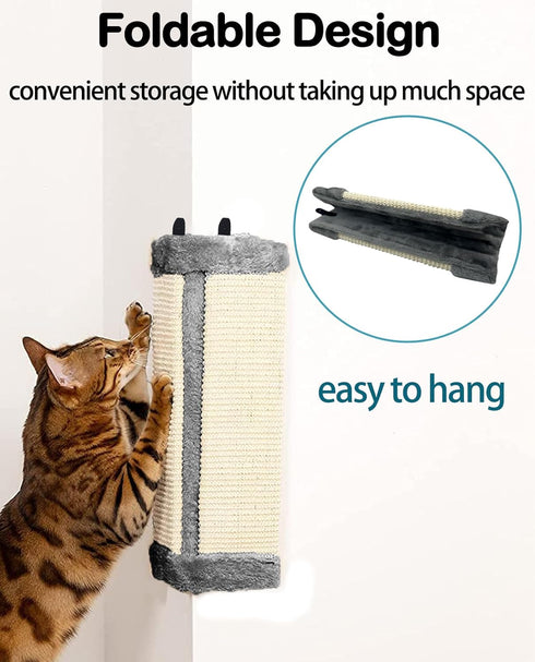Cat Corner Scratcher, 2 Pack Natural Sisal Wall Mounted Boards, Resistant Furniture Protector for Indoor Cats