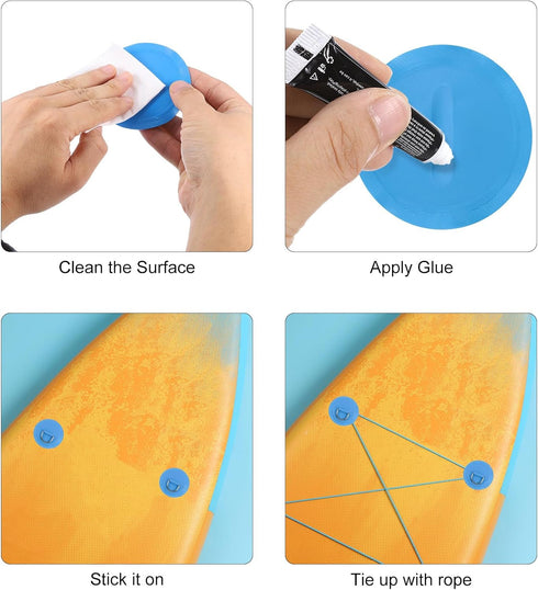 PATIKIL D-Ring Patch - Stainless Steel D-Ring PVC Patch Pad with Elastic Cords and Hooks for Inflatable Boat Paddle