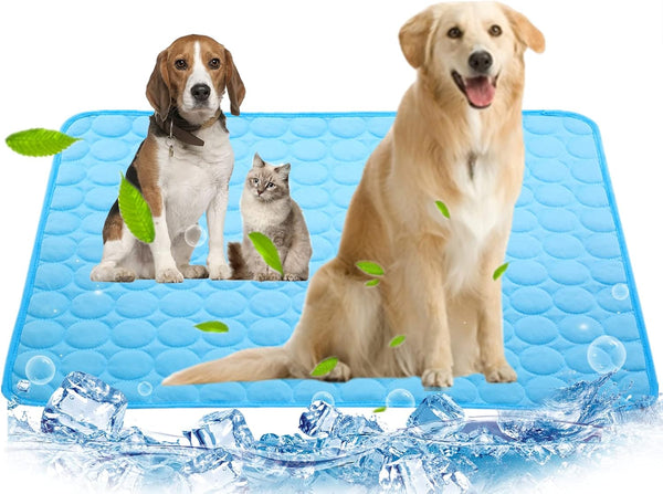 Pet Cooling Mat for Dogs, Dog Cooling Pad for Kennels, Crates, Cars, Indoor & Outdoor Ice Silk Mat (Blue, XL 40"x28")