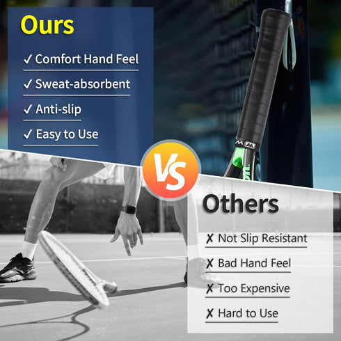 Tennis Racket Grip Tape, 6 Pack Precut Anti-Slip Grips, Super Absorbent Dry Feel for Tennis, Pickleball