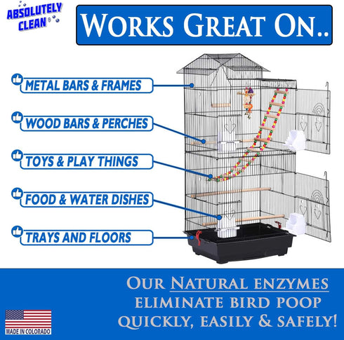 (32oz Pack 1) Absolutely Clean Amazing Bird Cage Cleaner and Deodorizer - Just Spray/Wipe - Safely & Easily Removes