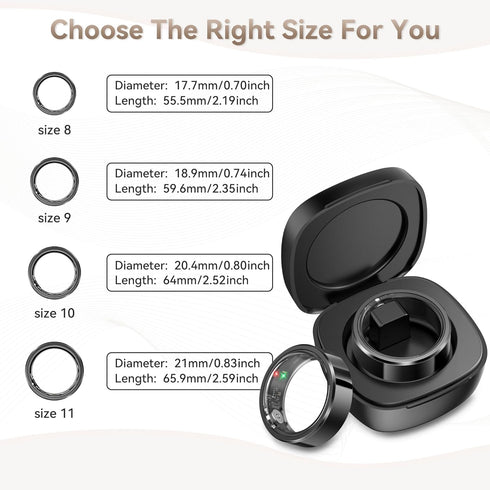 PJIVE Counter, IP68 (Black,Size10 Smart Ring for Men, Fitness & Activity Tracker with Blood Pressure/Heart Rate