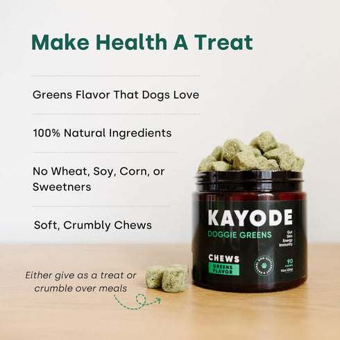 Doggie Greens, Natural Dog Vitamins & Probiotics, 6-in-1 Supplements & Vitamins Chews, Super Greens for Dogs