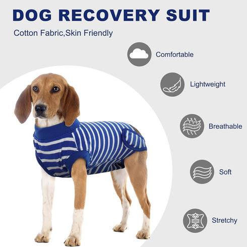 IDOMIK Dog Recovery Suit, Adjustable Anti-Licking for Female Spay & Male Neuter, Breathable XL Blue Stripe