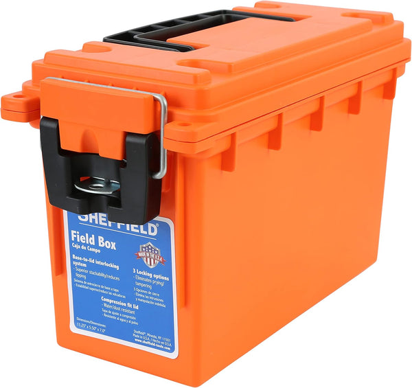 Sheffield 12630 Field Box, Water Resistant Ammo Storage Box for Pistol, Rifle, Shotgun, Stackable, Orange