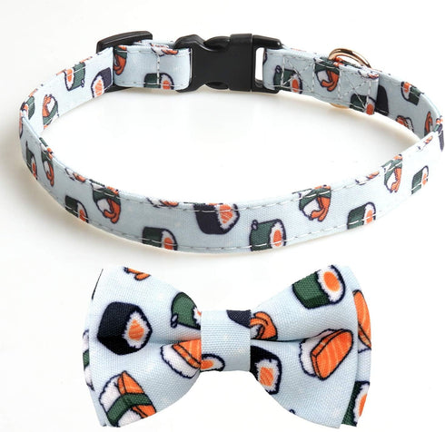 KUDES 2 Pack Print Dog Collars with Bow Tie, Adjustable Collars with Bells and Charm Safety Buckle for